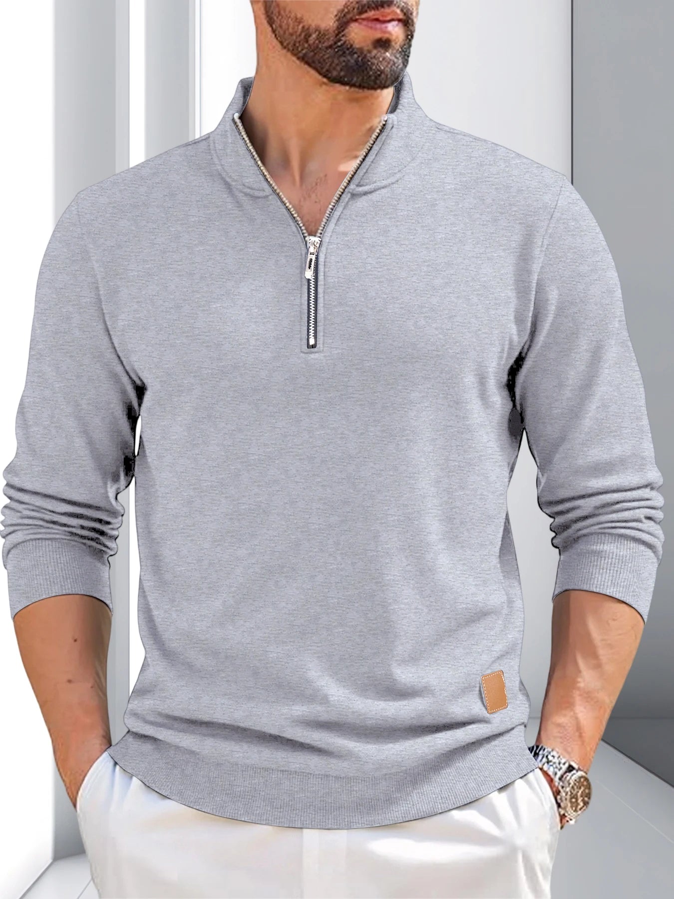 Men's Quarter Zip Pullover Dress Slim Sweater Mock Neck Sweatshirts Casual Solid Color Long Sleeve Pullovers Warm Outerwear