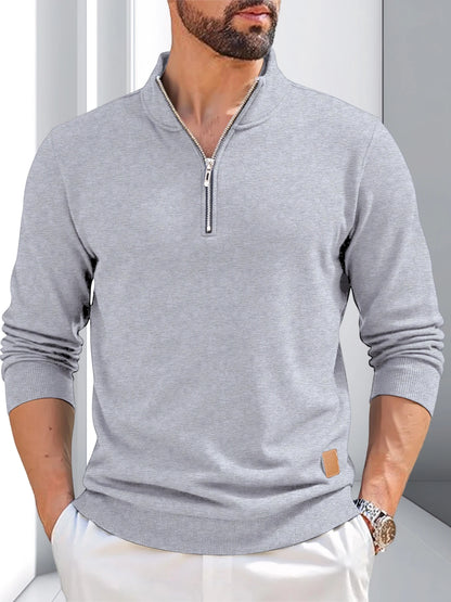 Men's Quarter Zip Pullover Dress Slim Sweater Mock Neck Sweatshirts Casual Solid Color Long Sleeve Pullovers Warm Outerwear