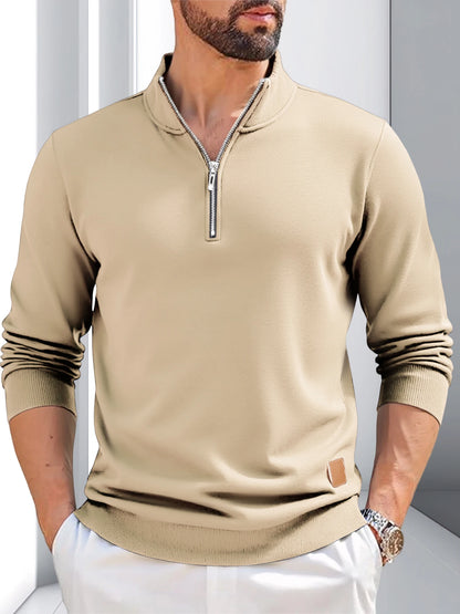 Men's Quarter Zip Pullover Dress Slim Sweater Mock Neck Sweatshirts Casual Solid Color Long Sleeve Pullovers Warm Outerwear
